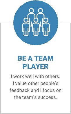 Be a Team Player – I work well with others. I value other people’s feedback and I focus on the team’s success.