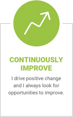 Continuously Improve – I drive positive change and I always look for opportunities to improve.